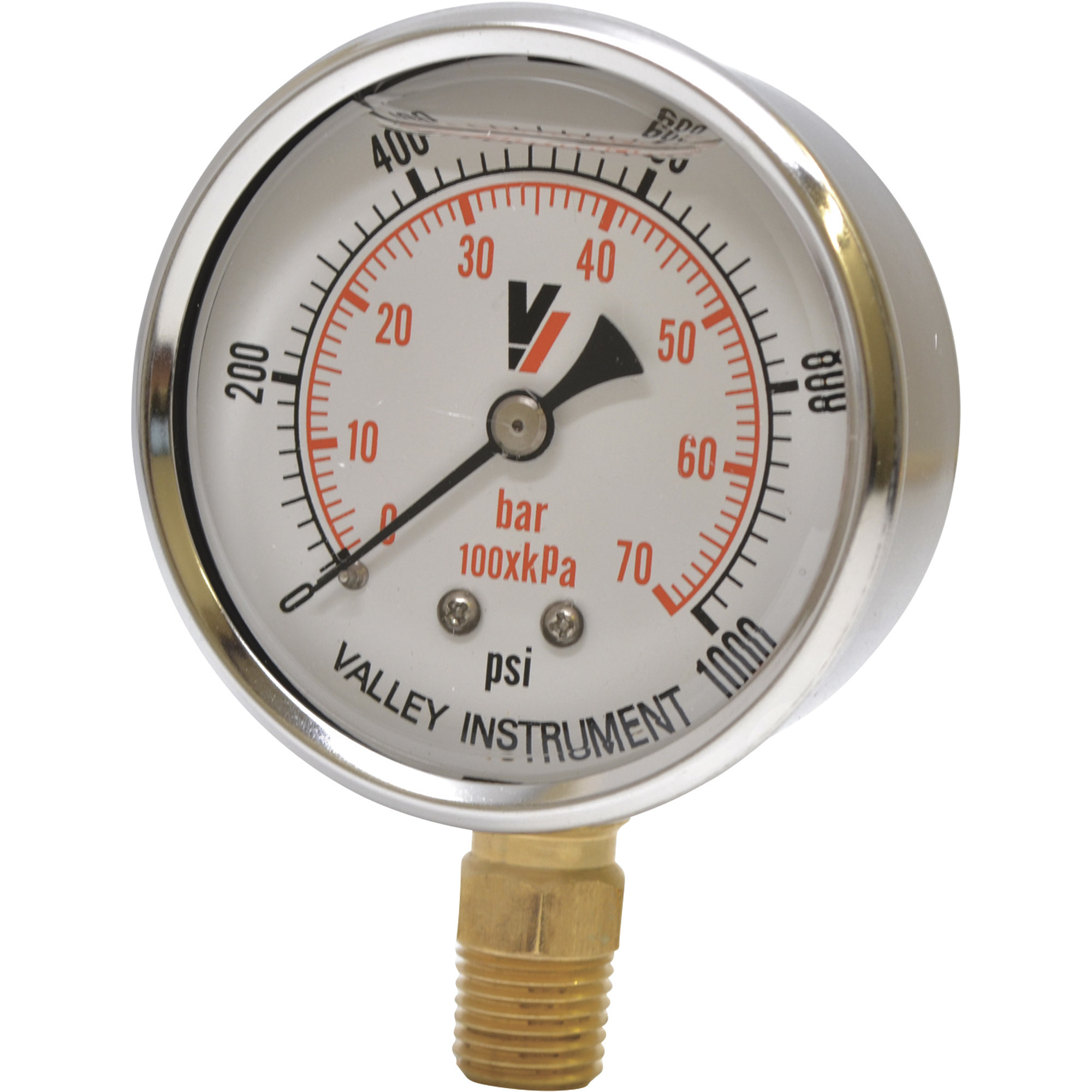 Valley Industries, 2.5in. Bottom Mt Gauge 1000PSI, Case Material Stainless Steel, Min. Operating Pressure 0 PSI, Max. Operating Pressure 1000 PSI, Model# 2140GXB1000